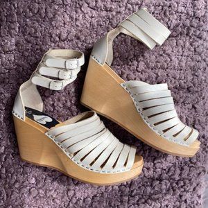 SWEDISH HASBEENS H&M WHITE LEATHER WOOD PLATFORMS